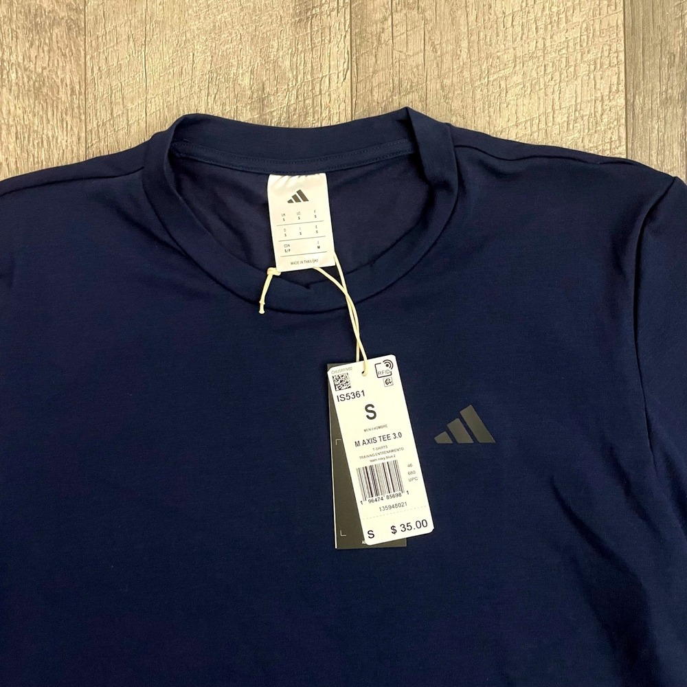 Adidas Axis Tee 3.0 Mens Small Navy Blue Training Workout Shirt IS5361 NEW - Picture 4 of 5